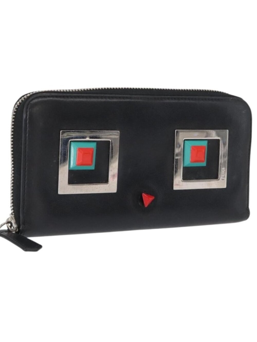 FENDI Long Wallet Leather Black Silver
